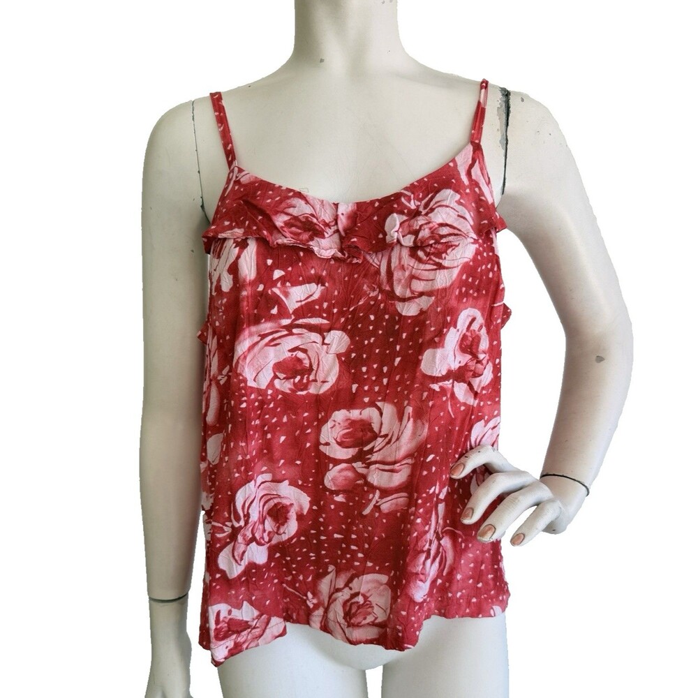 JAMS WORLD Vintage Tank Top Red Rose Floral Rayon Hawaiian Aloha Beach Size XL